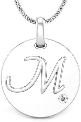 Candere Initials M Aesthetic Embossed 18K Diamond White Gold Pendant