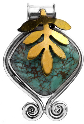 Exotic India Leaves Turquoise Sterling Silver Pendant Exotic India Leaves Turquoise Sterling Silver Pendant