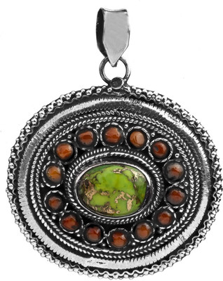 Exotic India Mohave Turquoise, Coral Sterling Silver Pendant Exotic India Mohave Turquoise, Coral Sterling Silver Pendant