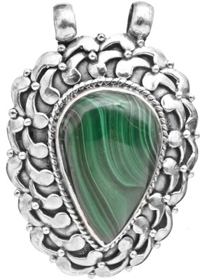 Exotic India Pear Malachite Sterling Silver Pendant