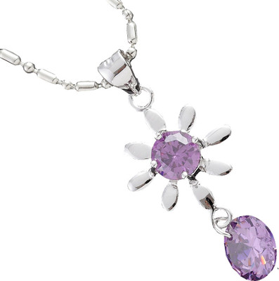 28% OFF on Aapno Rajasthan Purple CZ Flower Pendant Silver Locket
