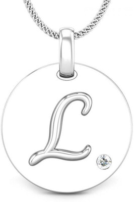 Candere Initials L Aesthetic Embossed 18K Diamond White Gold Pendant