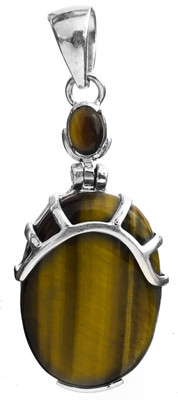 Exotic India Twin Tiger Eye Sterling Silver Pendant