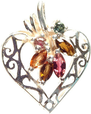 Exotic India Marquis Valentine Tourmaline Sterling Silver Pendant