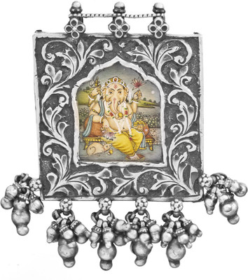 Exotic India Lord Ganesha Portrait with Charms Sterling Silver Pendant