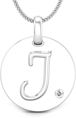 Candere Initials J Aesthetic Embossed 18K Diamond White Gold Pendant