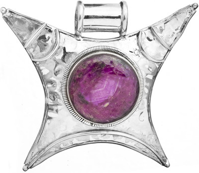 Exotic India Large Dimple Ruby Sterling Silver Pendant