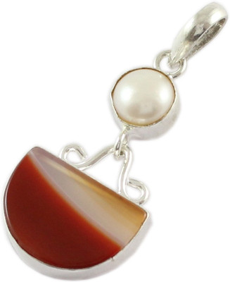 43% OFF on 925 Silver Silver Plated Onyx, Pearl Metal Pendant