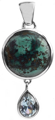 Exotic India Spider's Web Turquoise, Topaz Sterling Silver Pendant