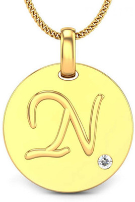 Candere Initials N Aesthetic Embossed 18K Diamond Yellow Gold Pendant