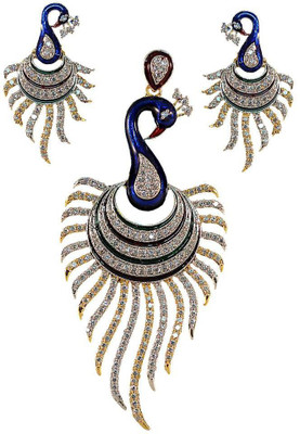 Zaisch Attractive Peacock Enamel Alloy Pendant Set