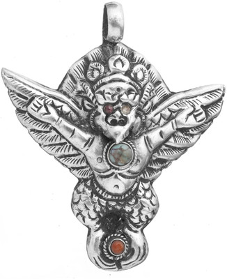 Exotic India Garuda Turquoise, Coral Sterling Silver Pendant Exotic India Garuda Turquoise, Coral Sterling Silver Pendant