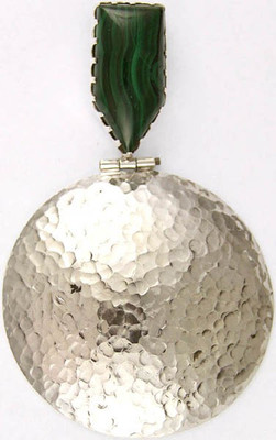 Exotic India Dimple Shield Malachite Sterling Silver Pendant