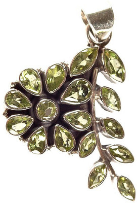 Exotic India Faceted Peridot Sterling Silver Pendant