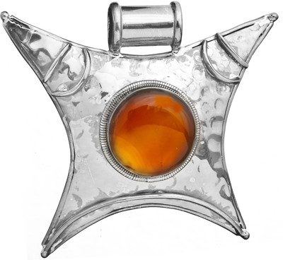 Exotic India Large Carnelian Sterling Silver Pendant