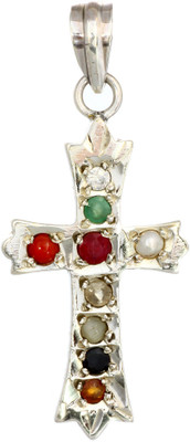 Exotic India Navaratna Cross Sterling Silver Pendant Exotic India Navaratna Cross Sterling Silver Pendant