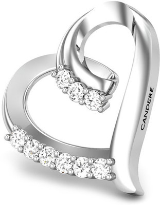 Candere Carol Diamond Heart Rhodium Plated 18K White Gold Pendant