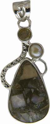 Exotic India Designer Citrine, Pearl Sterling Silver Pendant