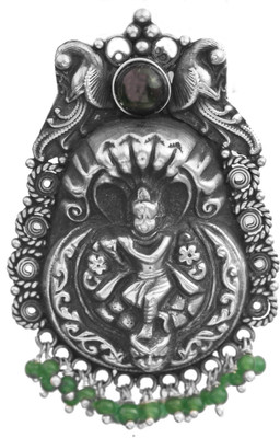 Exotic India Kaliya Mardan Lila of Shri Krishna South Indian Temple Jewelry Onyx Sterling Silver Pendant