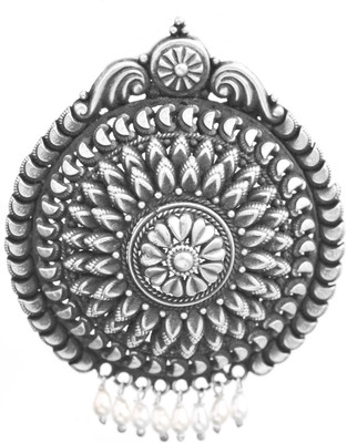 Exotic India Flower South Indian Temple Jewelry Pearl Sterling Silver Pendant