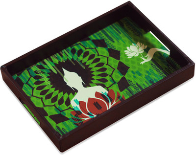 41% OFF on Studio Pandora Buddha PU Leather Solid Wood Tray Multicolor, Pack of 1