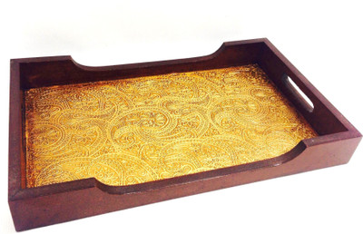 Shivay Arts Paisley Series Embossed Wood Tray Gold, Pack of 1 Shivay Arts Paisley Series Embossed Wood Tray Gold, Pack of 1