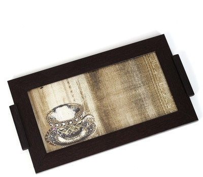 Cherrytin Small Tea Printed Wood Tray Beige, Pack of 1 Cherrytin Small Tea Printed Wood Tray Beige, Pack of 1