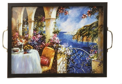 21% OFF on Sangu Studio Boutique Ocean View Solid Wood, Glass Tray Multicolor, Pack of 1