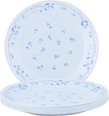 Corelle Essential Series Privincial Medium Printed Glass Plate Set White, Blue, Pack of 6