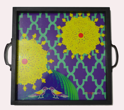 3% OFF on The Orange Sand Love Bird Suzanic Printed Wood Tray Yellow, Blue, Pack of 1
