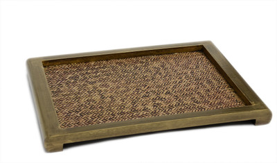 10% OFF on Aarav Designs Chatai Big Solid Wood Tray Gold, Pack of 1