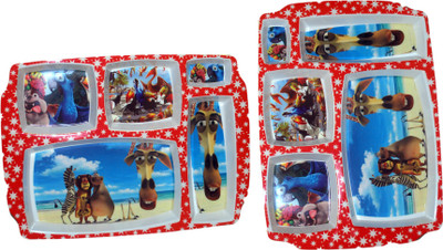 3% OFF on Tibros Kids Meal Set Of 2 - Ml02 Printed Melamine Tray Set Multicolor, Pack of 2