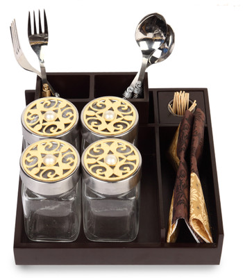 Cocktail Elegant Compact Space Saver That Adds A Touch Of Class Too Embossed Wood Tray Brown, Pack of 1