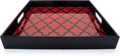 44% OFF on Giftease Square Lacquer 13 x 13 Inch Solid Wood Tray Maroon, Pack of 1