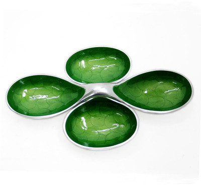 33% OFF on Indian Reverie Two Piece Enameled Snack Bowls Printed Aluminium Dish Set Green, Pack of 2