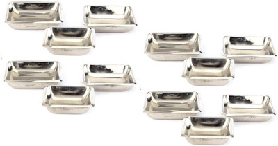Sunline Square Shape Piece Solid Silver Dish Set Steel, Pack of 12