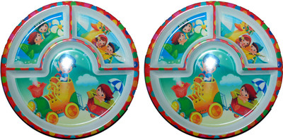 Tibros Kids Snack Set Of 2 - Sn03 Printed Melamine Tray Set Multicolor, Pack of 2