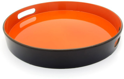 39% OFF on Giftease Round Lacquer 13 Inch Solid Wood Tray Orange, Pack of 1