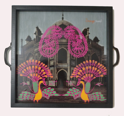 3% OFF on The Orange Sand Jambori Paisley Printed Wood Tray Pink, Green, Pack of 1