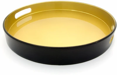 39% OFF on Giftease Golden Round Lacquer 13 Inch Solid Wood Tray Gold, Pack of 1