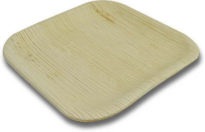 ArecaGoodPlates 150mm Square Hammered Wood Plate Beige, Pack of 30