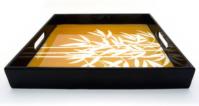 44% OFF on Giftease Golden Square Lacquer 13 x 13 Inch Solid Wood Tray Gold, Pack of 1