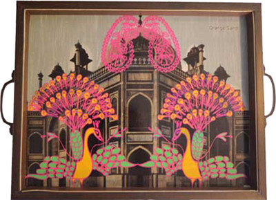 3% OFF on The Orange Sand Jambori Paisley Printed Wood Tray Pink, Green, Pack of 1