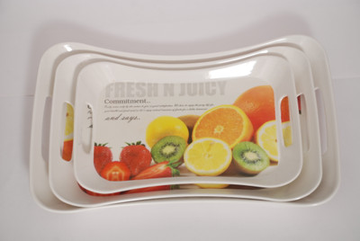 Lumineck Fancy Printed Melamine Tray Set White, Pack of 3 Lumineck Fancy Printed Melamine Tray Set White, Pack of 3