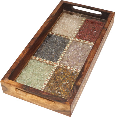 32% OFF on R S Jewels Handicraft Gemstone Serving Solid Wood Tray Multicolor, Pack of 1