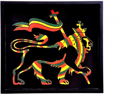 50% OFF on Indigo Creatives Designer Zion Lion Motiff Bar Glass Cup Printed Wood Tray Multicolor, Pack of 1