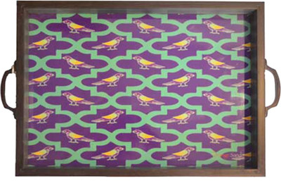 3% OFF on The Orange Sand Morrocan Parrot Printed Wood Tray Blue, Green, Pack of 1