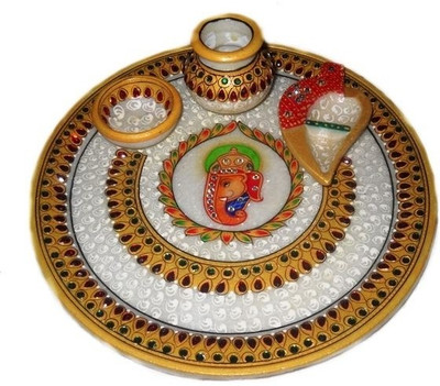 50% OFF on Crafts Paradise Gold Finish Necklesh Design Stoneware Pooja & Thali Set