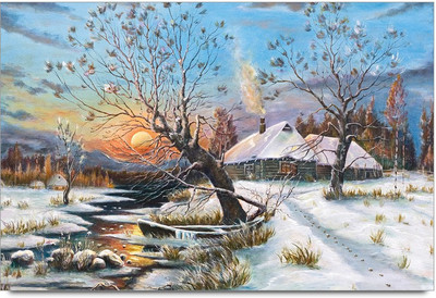 34% OFF on Amy Sketch of a Snow Covered City During The Time of Sunset 3D Poster