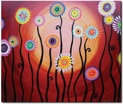 69% OFF on Stybuzz Red Floral Painting Frameless Canvas Art